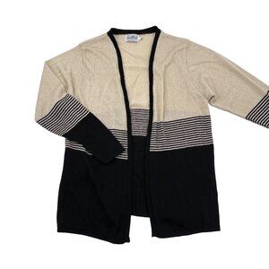 Sweetree Vintage Women's Beige & Black Open Front Cardigan Medium Lightweight
